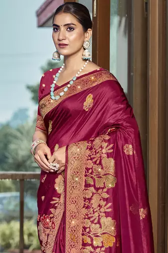 Sangam prints magenta silk woven work traditional saree