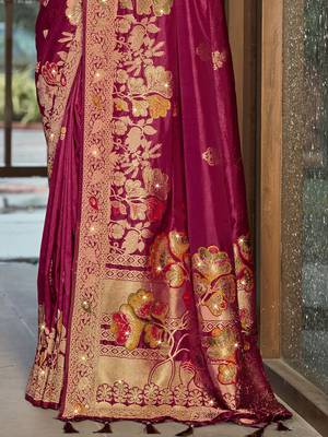 Sangam prints magenta silk woven work traditional saree 3