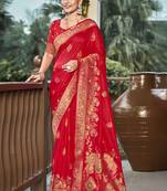 Sangam prints red silk woven work traditional saree