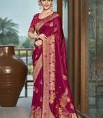 Sangam prints magenta silk woven work traditional saree