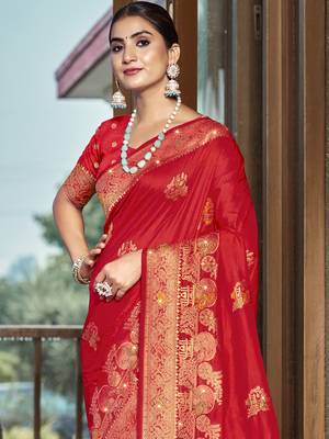 Sangam prints red silk woven work traditional saree 2