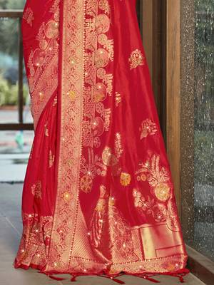Sangam prints red silk woven work traditional saree 3