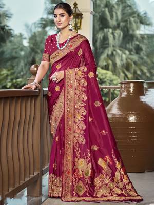 Sangam prints magenta silk woven work traditional saree 1