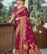 Sangam prints magenta silk woven work traditional saree