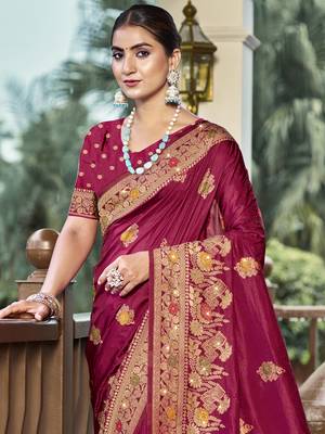 Sangam prints magenta silk woven work traditional saree 2