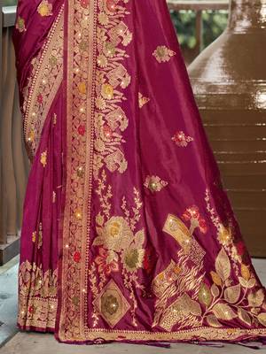 Sangam prints magenta silk woven work traditional saree 3