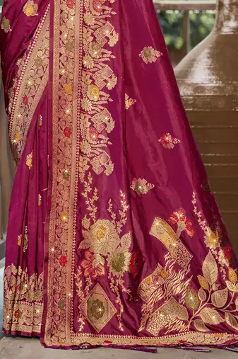 Sangam prints magenta silk woven work traditional saree