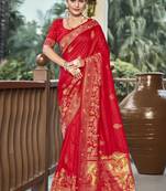 Sangam prints red silk woven work traditional saree
