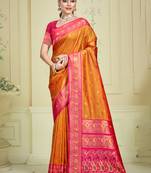 Sangam prints orange silk woven work traditional saree