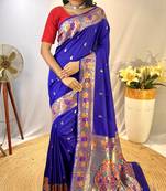 violet Paithani silk Bland zari Weaving contrust border saree with Border