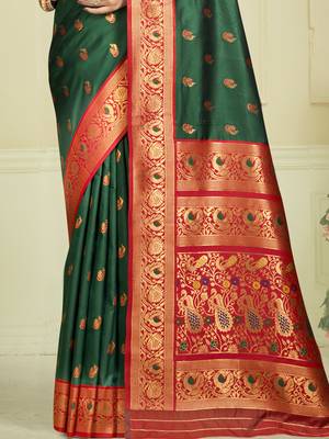 Sangam prints bottle green silk woven work traditional saree 3