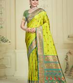 Sangam prints parrot green silk woven work traditional saree