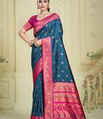 Sangam prints blue silk woven work traditional saree