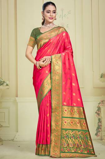 Sangam prints pink silk woven work traditional saree