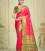 Sangam prints pink silk woven work traditional saree