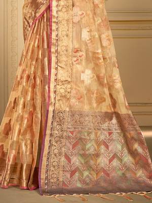 Sangam prints peach organza woven work traditional saree 3