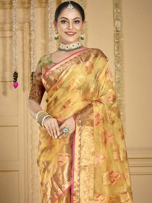 Sangam prints beige organza woven work traditional saree 2