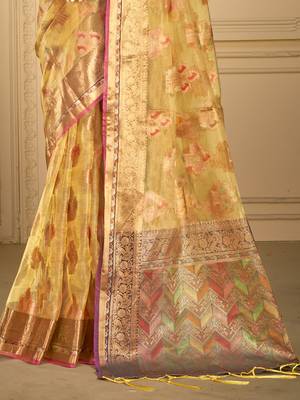 Sangam prints beige organza woven work traditional saree 3