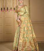Sangam prints sea green organza woven work traditional saree
