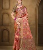 Sangam prints pink organza woven work traditional saree