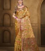 Sangam prints yellow organza woven work traditional saree