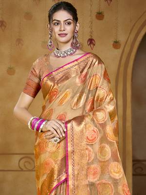 Sangam prints brown organza woven work traditional saree 2