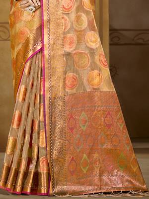 Sangam prints brown organza woven work traditional saree 3
