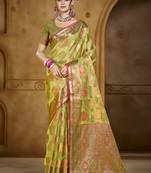 Sangam prints light green organza woven work traditional saree