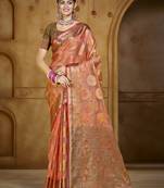 Sangam prints pink organza woven work traditional saree