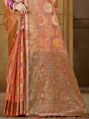 Sangam prints pink organza woven work traditional saree 3
