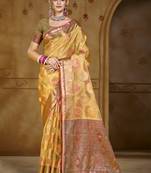 Sangam prints yellow organza woven work traditional saree