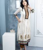 Nikhaa embroidered off white georgette straight cut kurta &
