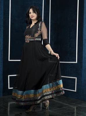 Nikhaa embroidered black georgette anarkali kurta & 3