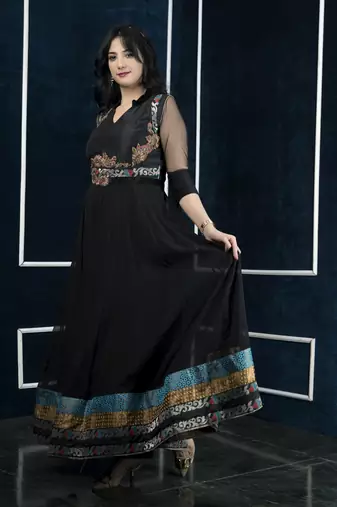 Nikhaa embroidered black georgette anarkali kurta &