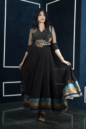 Nikhaa embroidered black georgette anarkali kurta &