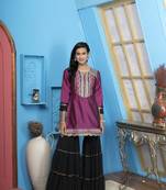 Nikhaa embroidered magenta cotton silk straight cut kurta &