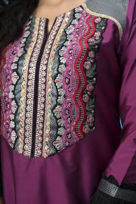 Nikhaa embroidered magenta cotton silk straight cut kurta & 6