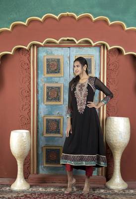 Nikhaa embroidered black georgette anarkali kurta & 3