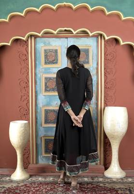 Nikhaa embroidered black georgette anarkali kurta & 5