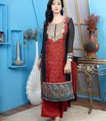 Nikhaa embroidered maroon silk straight cut kurta &