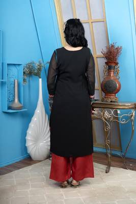 Nikhaa embroidered maroon silk straight cut kurta & 5