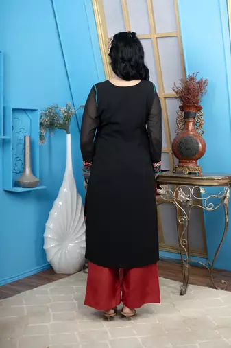 Nikhaa embroidered maroon silk straight cut kurta &
