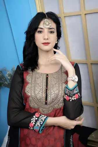 Nikhaa embroidered maroon silk straight cut kurta &