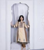 Nikhaa embroidered beige silk a line kurta &