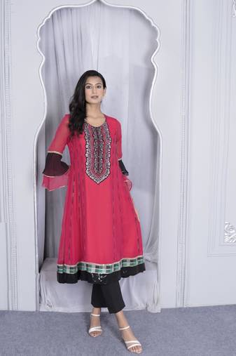 Nikhaa embroidered pink georgette anarkali kurta &