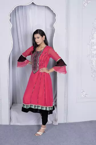 Nikhaa embroidered pink georgette anarkali kurta &