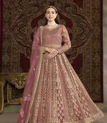 Net embroidered & sequins work floor length gown in pink