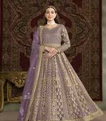Net embroidered & sequins work floor length gown in lilac