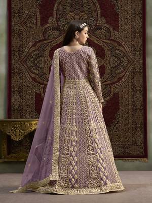Net embroidered & sequins work floor length gown in lilac 3