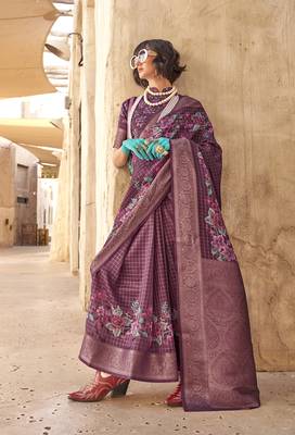 Georgette weaving work digital print burgundy saree 1